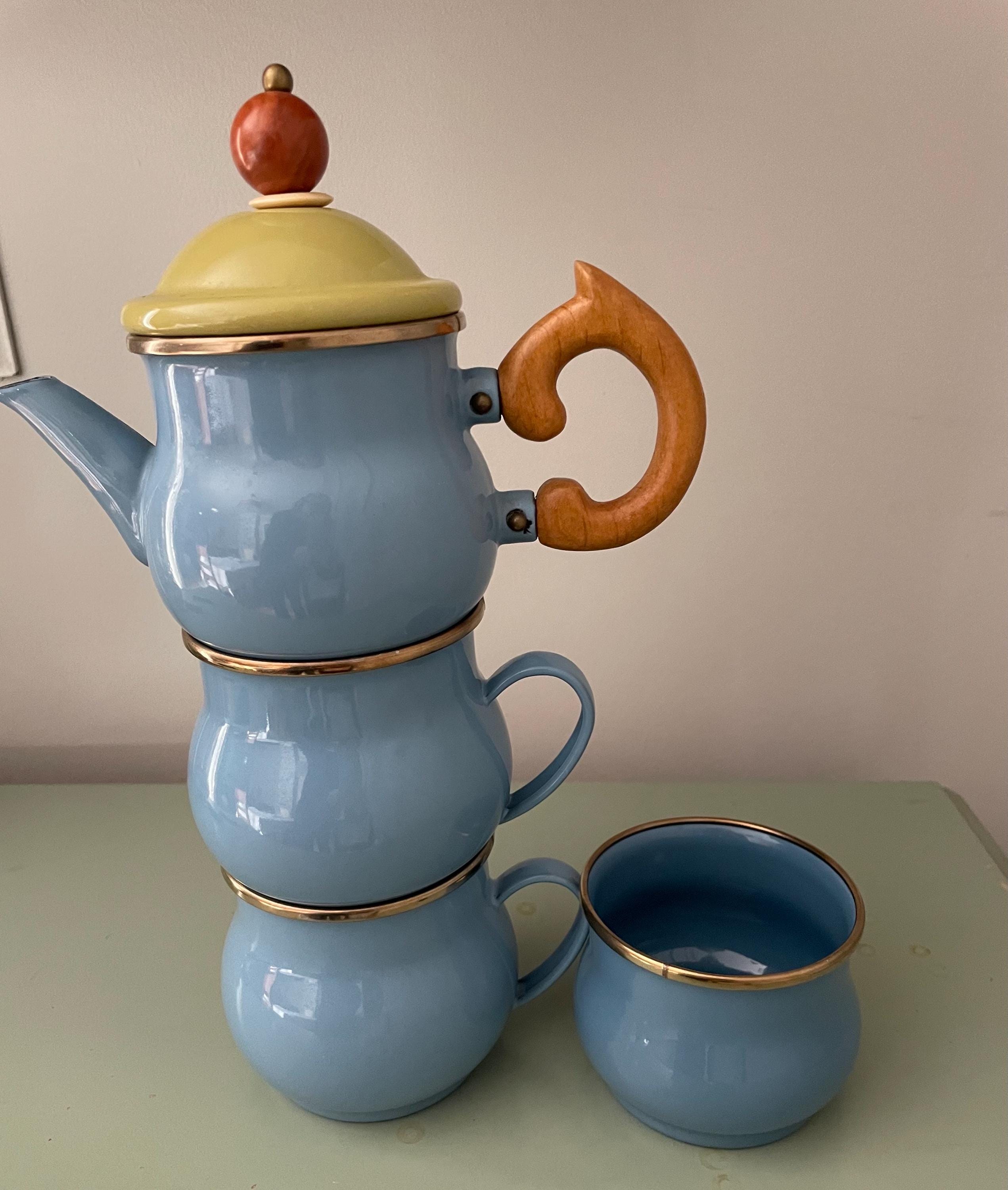 Mackenzie Childs Enamel Ware TEAPOT TEA SET SUGAR CREAM | #164388250