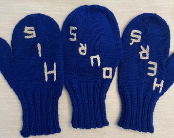 Vintage His Hers Ours Hand knit Mittens