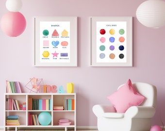 Shapes Educational Poster, Colors poster, Classroom Decor, Playroom Decor, Montessori Nursery Poster, Kids Wall Art, Digital Download