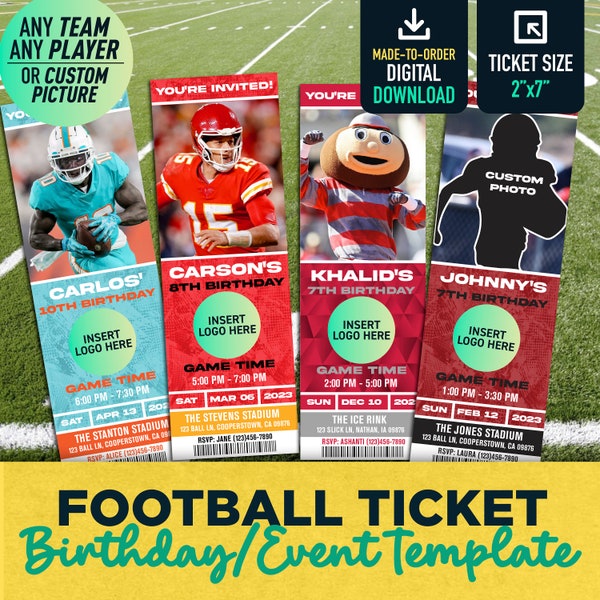 Digital Football Invitation Ticket | Digital Birthday Invite | Wedding Event Birthday Party | Printable Sports Ticket We Customize | Gift