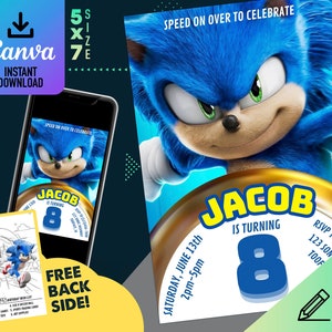 Sonic Digitale Geburtstagseinladung | Digitale Vorlage | Sonic the Hedgehog Template | Geburtstagseinladung