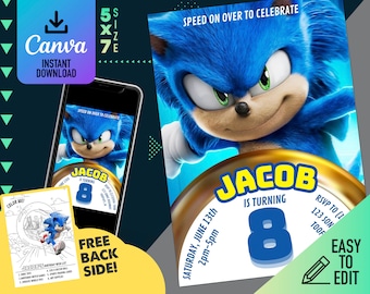 Sonic digitale verjaardagsuitnodiging | Digitale sjabloon | Sonic the Hedgehog-sjabloon | Verjaardagsuitnodiging