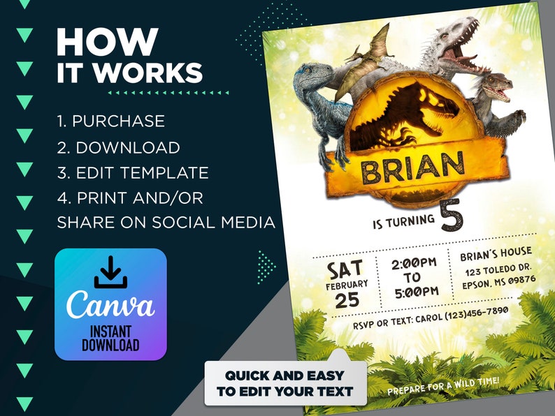 Jurassic World Digital Birthday Invitation Digital Template Etsy