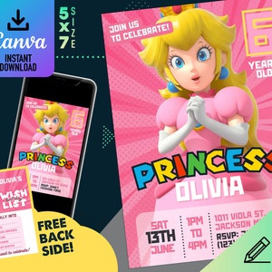 Princess Peach Digital Birthday Invitation | Digital Template | Super Mario Template | Birthday Invitation