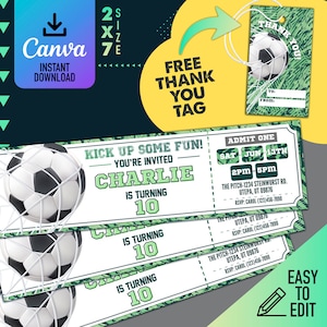 Editable Soccer Birthday Invitation Template, Soccer Invitation, Soccer Birthday Invitation, Soccer thank you tag