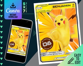 Pokemon digitale verjaardagsuitnodiging | Digitale sjabloon | Pikachu-sjabloon | Verjaardagsuitnodiging