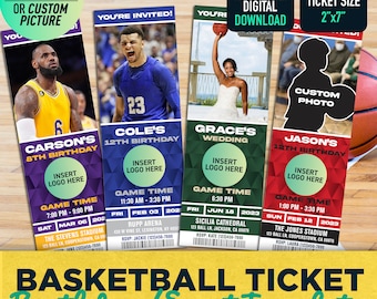Digitaal basketbaluitnodigingsticket | Digitale verjaardagsuitnodiging | Bruiloft Evenement Vrijgezellenfeest | Afdrukbaar sportticket dat we aanpassen | Geschenk