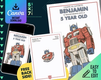 Optimus Prime digitale verjaardagsuitnodiging | Digitale sjabloon | Transformers-sjabloon | Verjaardagsuitnodiging