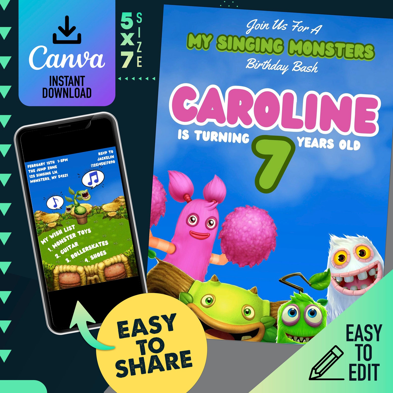 My Singing Monsters Birthday Invitation Digital Template - Etsy