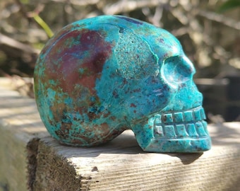 CHRYSOCOLLA CRYSTAL SKULL CS28 Blue green polished carved crystal