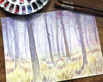 ART EXPERIMENTS - Misty Woods - original watercolour art painting