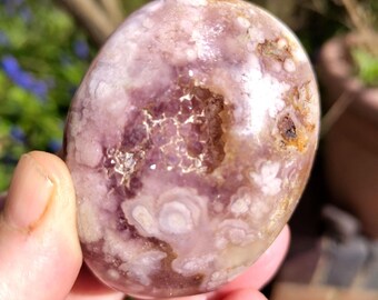 FLOWER AGATE GALET C20 Pink Lilac Polished Crystal Palmstone