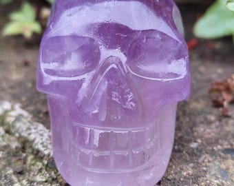 AMETRINE AMETHYST SKULL C01 Polished Purple Quartz Carved Crystal