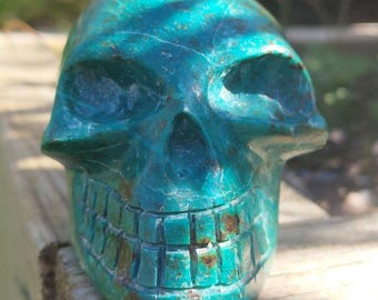 CHRYSOCOLLA CRYSTAL SKULL CS27  Polished carved crystal from Peru