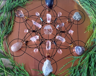 Crystal Grid Set S52b - Shielding + Protection - shunghite, quartz, jasper, pyrite, moonstone - mandala, meditation, altar
