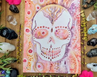 ART EXPERIMENTS - Abstract Whimsical Skull - Original Watercolour Art