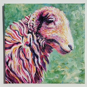 Pink Sheep - Original Contemporary Animal Artwork Acrylic on Canvas and Framed