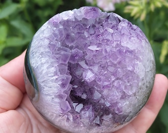AMETHYST CLUSTER SPHERE C44 Part natural part polished crystal ball