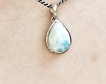 LARIMAR SILVER PENDANT J07 with sterling silver casing for necklace, crystal jewellery in beautiful blue