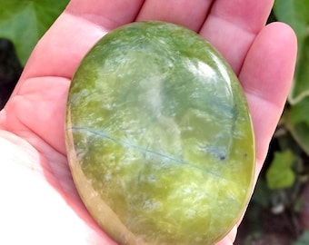SERPENTINE PALMSTONE C31 Polished green crystal oval