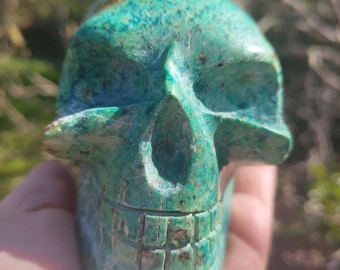 CHRYSOCOLLA CRYSTAL SKULL CS26 Blue green polished carved crystal