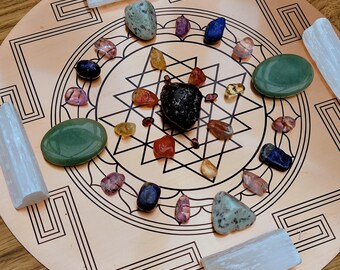 CRYSTAL GRID SET S77 Rainbow Chakra Balance - Obsidian, Garnet, Carnelian, Citrine, Aventurine, etc - Mandala Meditation Altar
