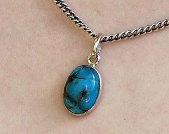 COPPER TURQUOISE PENDANT J09 Blue Crystal in sterling silver necklace