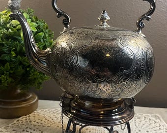 SPIRIT TEAPOT Silver Plated Tilted Victorian Teapot By Martin, Hall and Company of Europe Heavily Engraved