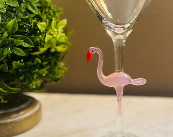 Vtg Murano Style Hand Blown FLAMINGO MARTINI GLASS