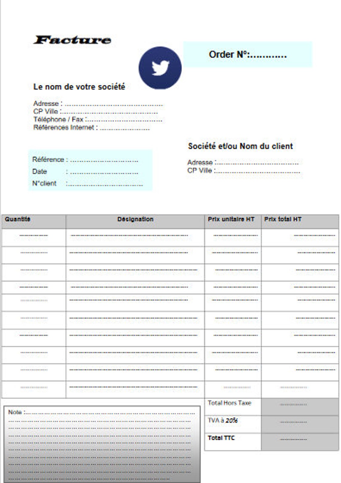 Modèle de facture de facture auto entrepreneurinvoice Etsy France