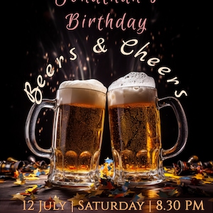 Editable Beer Surprise Birthday Party Invite, Adult Birthday Invite, Cheers & Beers Invitation, Special Occasion Invite, Digital Download