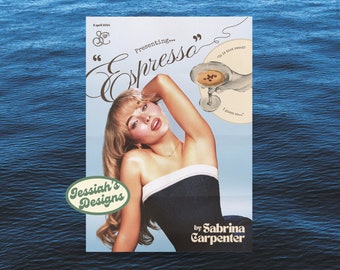 Cartel de Espresso Sabrina Carpenter, impresión de arte único con letras - Descarga digital instantánea