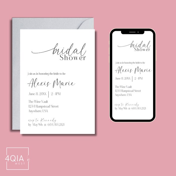 Minimalist Bridal Shower Invitation, Bridal Shower Invitation, Bridal Shower Invitation Template, Digital Download