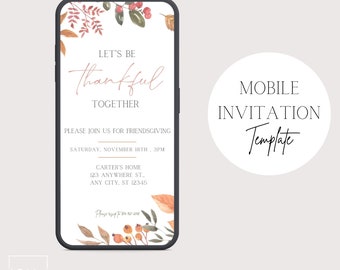 Friendsgiving Invitation,  Thanksgiving Invitation, Mobile Friendsgiving Invite, Editable Mobile Template, Digital Download