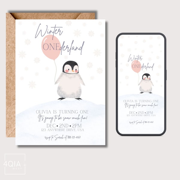 Winter Onederland Invitation, Winter Birthday Invitation, 1st Birthday Invitation and Mobile Evite