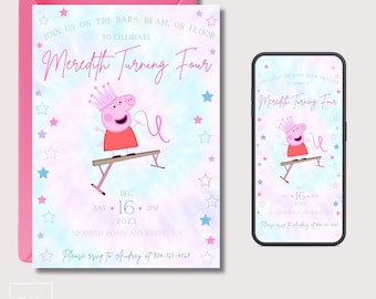 Peppa Pig Invitation, Gymnastics Birthday Party, Birthday Invitation and Mobile Evite