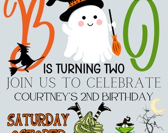 Little Boo Turning Two Halloween Birthday Invitation, Boo Ghost Invitation, Spooky 2nd Birthday Party Invitation, Cute Ghost Birthday Invite
