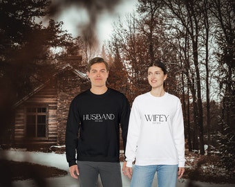 Husband and Wife Matching Black Sweatshirt Set, Couple Sweatshirts, Wedding Gift, Couples Gift, Anniversary Gift