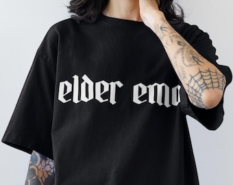 Elder Emo (gothic font) Unisex Comfort Colors T-shirt; Metalhead Goth Rock Punk; Not a phase