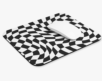 Wavy Checkered Mouse Pad: Black and White Desk Accessory (9" x 8")