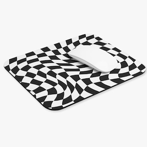 Wavy Checkered Black and White Mouse Pad 9&quot; x 8&quot;, Aesthetic Gift Desk Mat Accessory