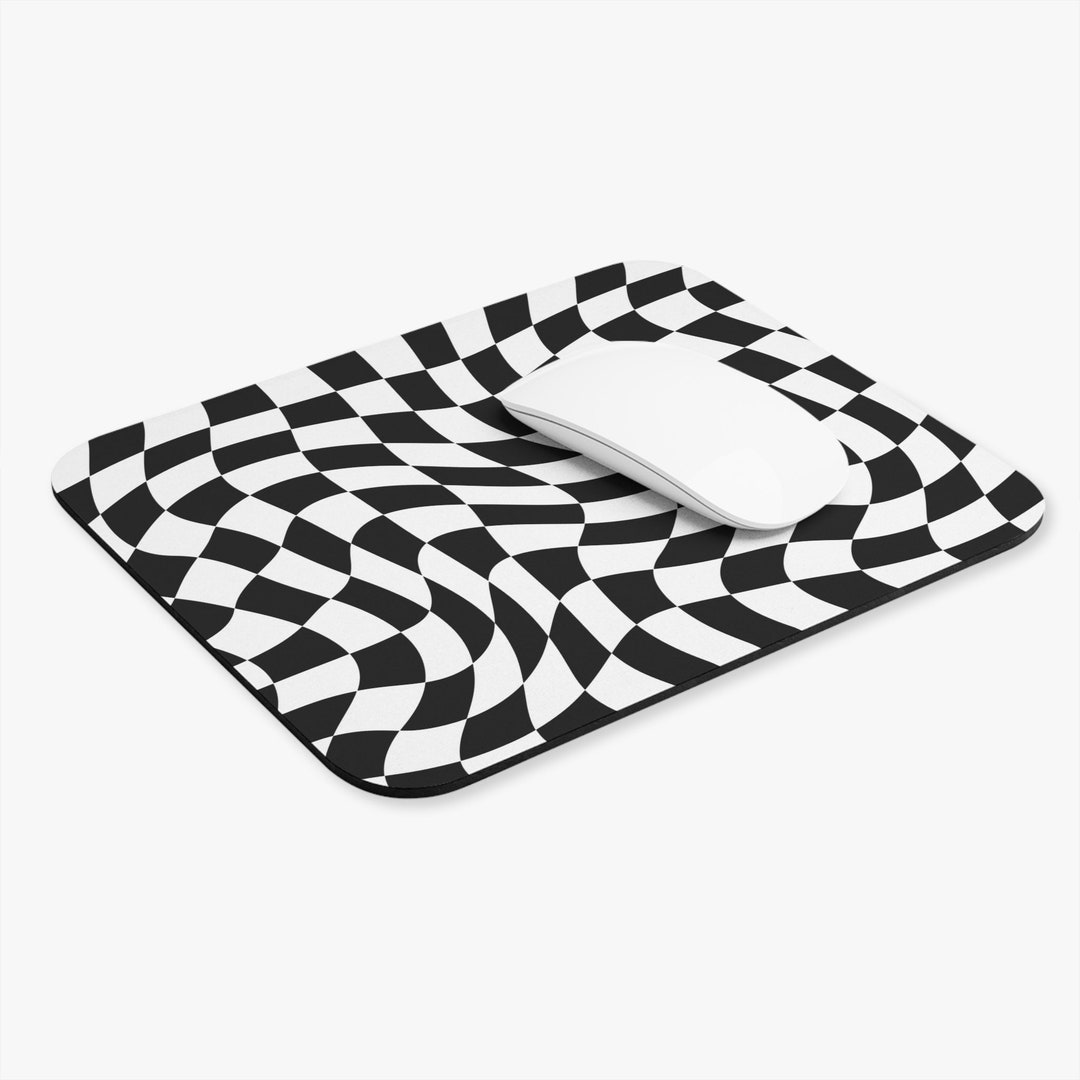 Wavy Checkered Black and White Mouse Pad 9 X 8 Etsy