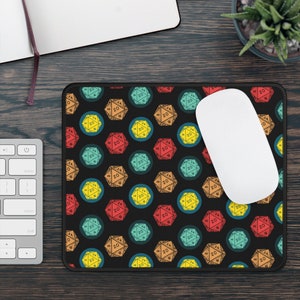 D&D Black Gaming Mouse Pad, Dungeons and Dragons D20 patterned mouse pad, Desk Mat