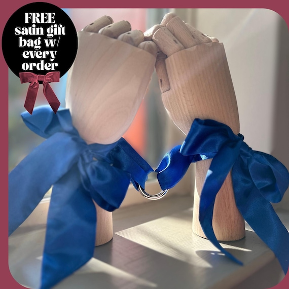 Satin Ties Restraints with Metal Ring; Premium Adult Couples Sexual Health Toy; Bondage Discrete Silk Hand Cuff Spicy Gift
