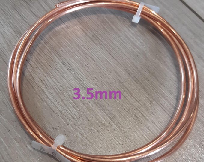 Copper wire 3.5mm thick 8 gauge for craft jewellery. Pure unplated Anti tarnish 1M coil