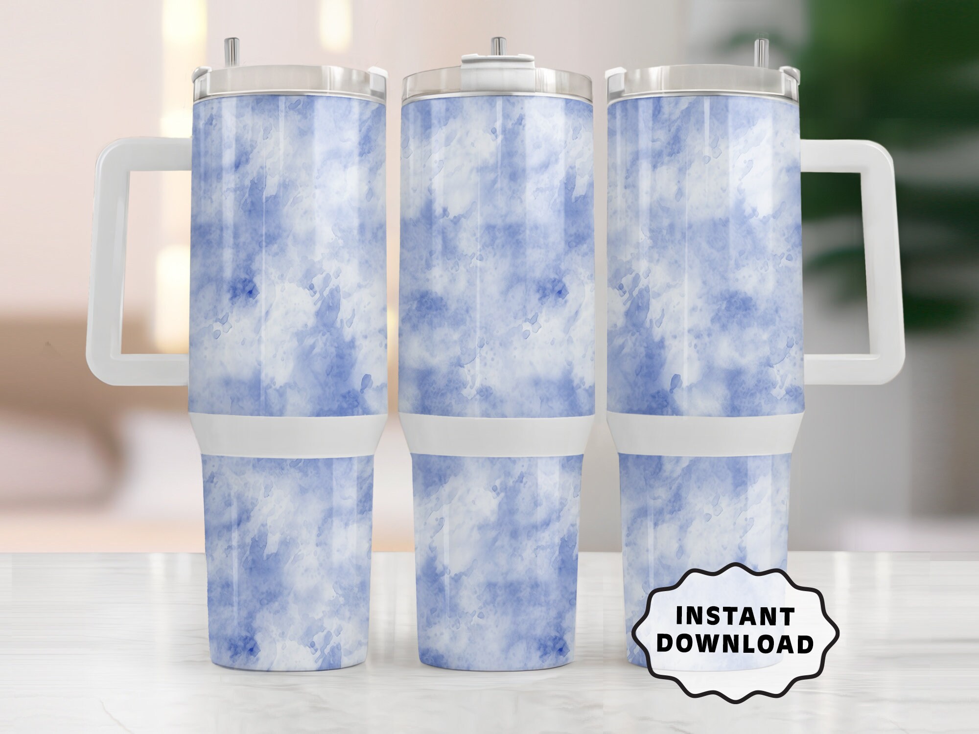TIE DYE | 40oz Stanley Tumbler with Handle Wrap, Cloud TieDye Tumbler Template,  light blue tumbler sublimation design Wrap PNG Download,