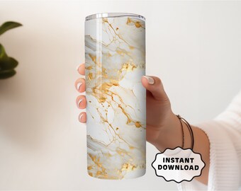 GOLD MARBLE | 20oz Skinny Tumbler Wrap, Marbled Tumbler Design Template, Seamless High Resolution Sublimation Wrap PNG Download