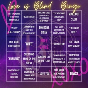 Love is Blind Bingo Template , Love is Blind , Bingo , Template , Party Game , Game , Party , Girl&#39;s Night , Girls Night , Game Night , Love