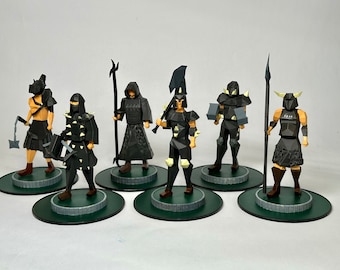 Barrows Brothers Figurine Set - OSRS Hand-Painted 3D Prints, RuneScape Collectibles (Ahrims, Dharoks, karils, guthans), RuneScape Desk Décor