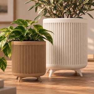 Ribbed Planter Set of 2 | 3D Printed Plant Pots | Small and Large Flower Pot Set | Modern Japandi Home Decor